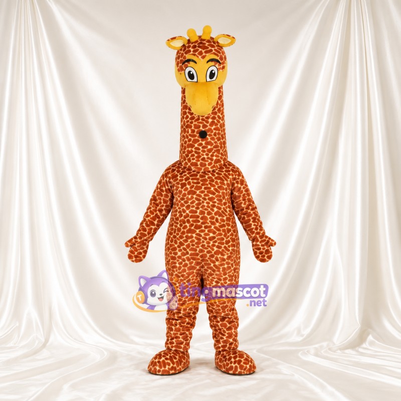 Maskottchenkostüm Giraffe – braun / creme – Augen (blau); Kleines Fleckenmuster Maskottchenkostüm Giraffe – braun / creme – Augen (blau); Kleines Fleckenmuster