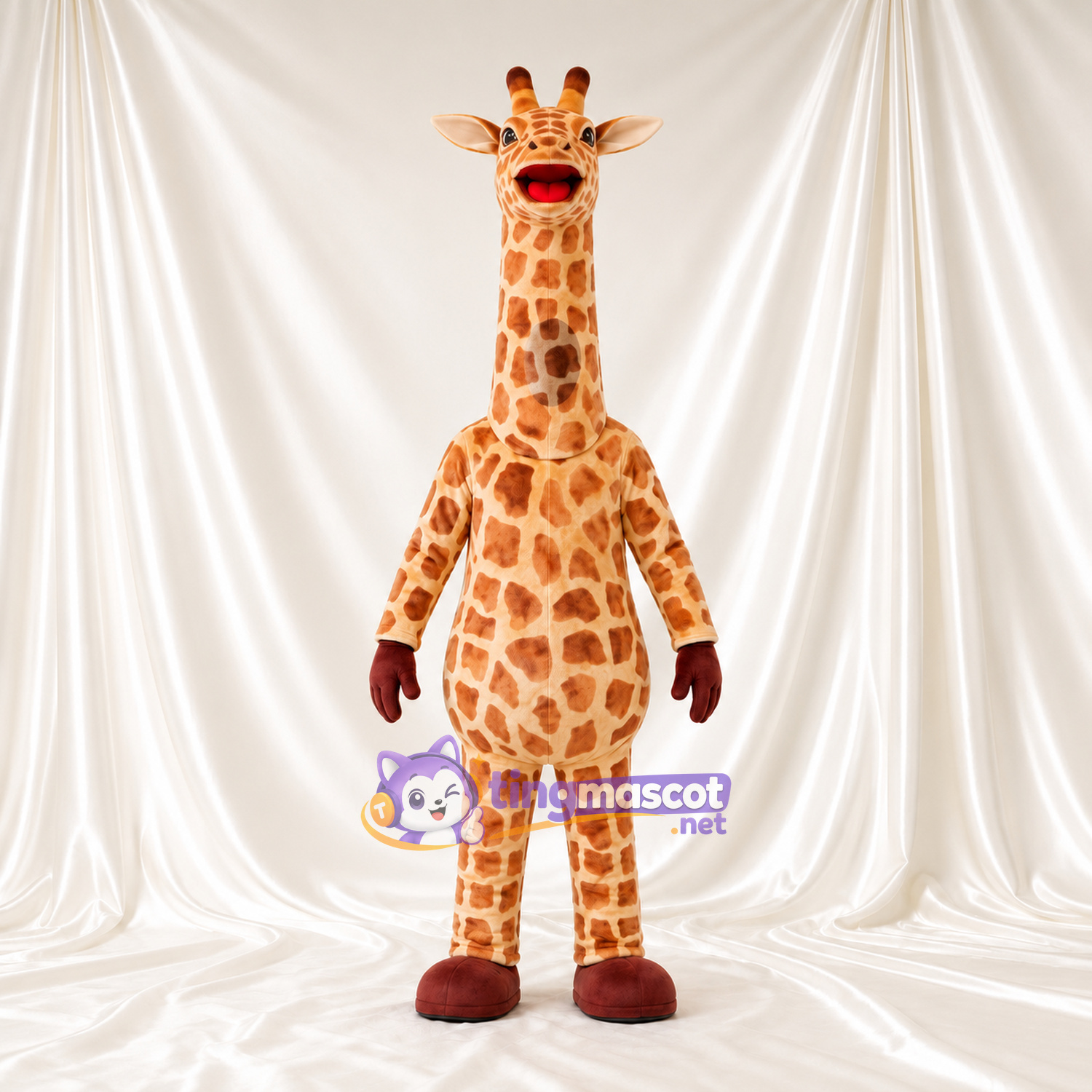Costume de mascotte Girafe – jaune / marron – Bouche ouverte; Long cou Costume de mascotte Girafe – jaune / marron – Bouche ouverte; Long cou