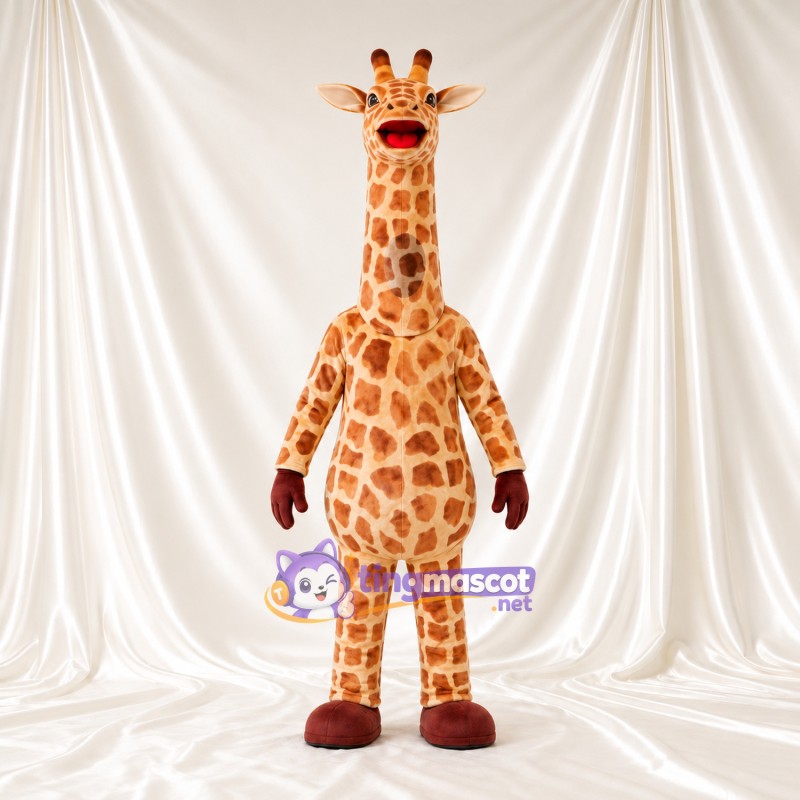 Costume de mascotte Girafe – jaune / marron – Bouche ouverte; Long cou Costume de mascotte Girafe – jaune / marron – Bouche ouverte; Long cou