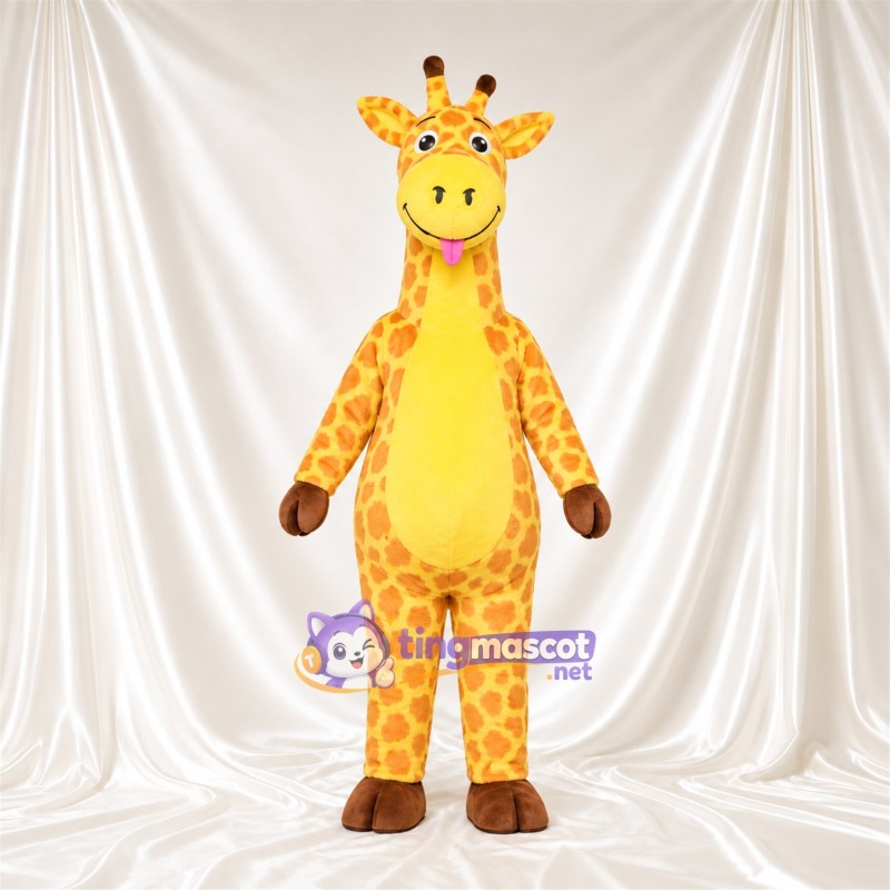 Maskottchenkostüm Giraffe – gelb / braun – Bauch (gelb); Zunge (rosa) Maskottchenkostüm Giraffe – gelb / braun – Bauch (gelb); Zunge (rosa)