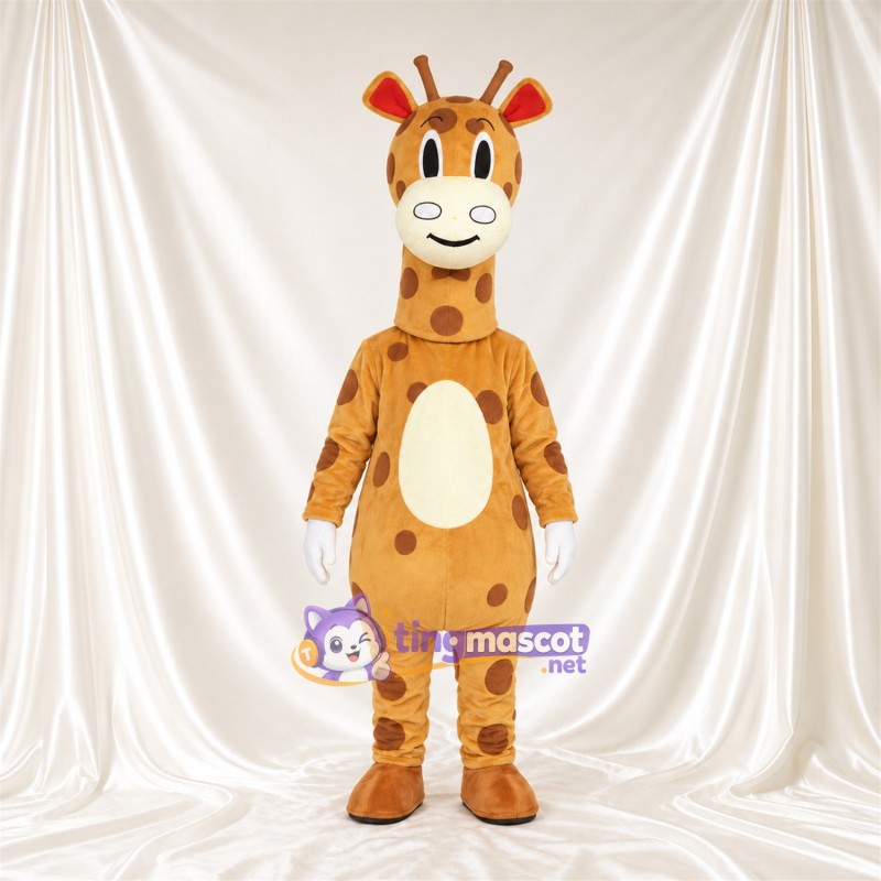 Costume de mascotte Girafe – marron / crème – Gants (blanc); Taches