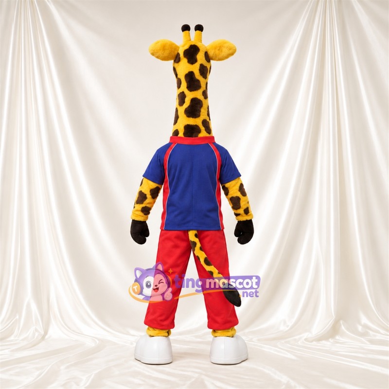 Costume de mascotte Girafe – jaune / marron – Chemise (bleu); Pantalon (rouge) Costume de mascotte Girafe – jaune / marron – Chemise (bleu); Pantalon (rouge)