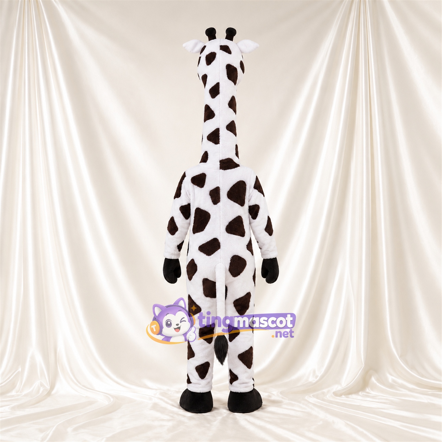 Black and White Giraffe Mascot Costume - Pink Tongue and Large Patch Pattern Black and White Giraffe Mascot Costume - Pink Tongue and Large Patch Pattern