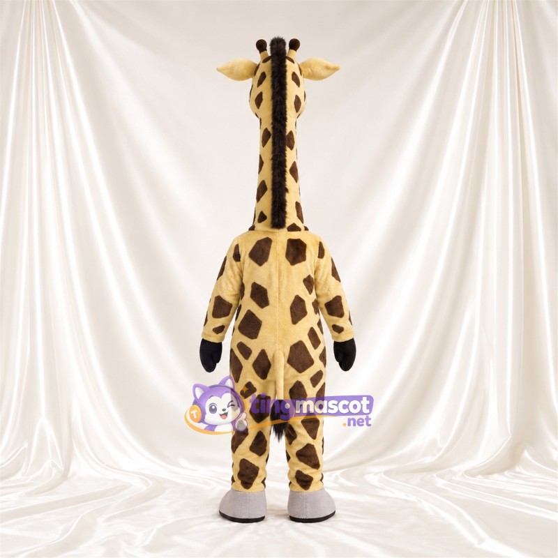 Costume de mascotte Girafe – marron / crème – Sourire avec dents; Motif à grandes taches Costume de mascotte Girafe – marron / crème – Sourire avec dents; Motif à grandes taches