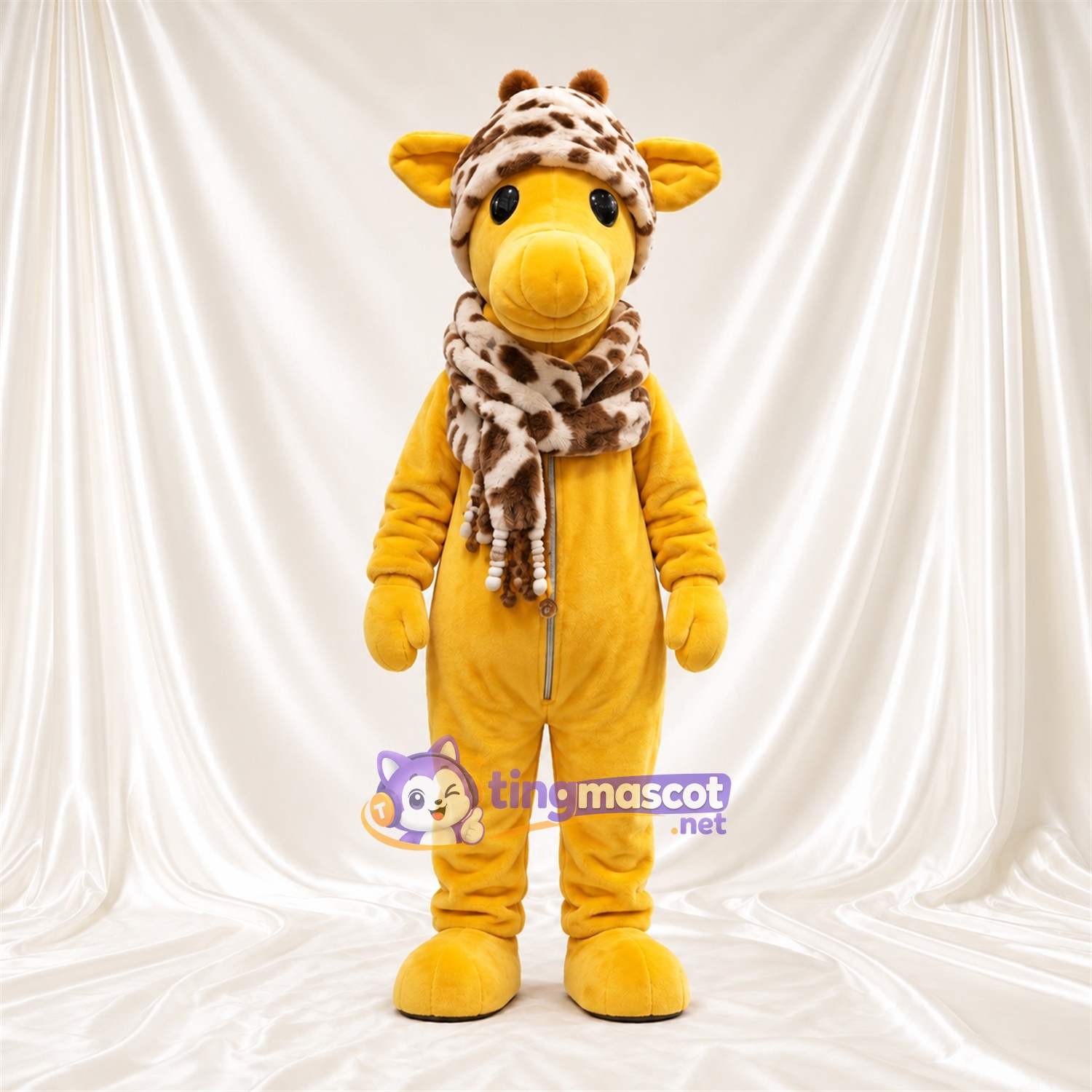 Costume de mascotte Girafe – jaune / marron – Chapeau; Écharpe Costume de mascotte Girafe – jaune / marron – Chapeau; Écharpe