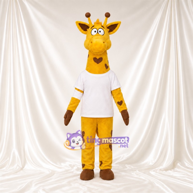 Costume de mascotte Girafe – jaune / marron – Chemise (blanc); Taches (marron) Costume de mascotte Girafe – jaune / marron – Chemise (blanc); Taches (marron)