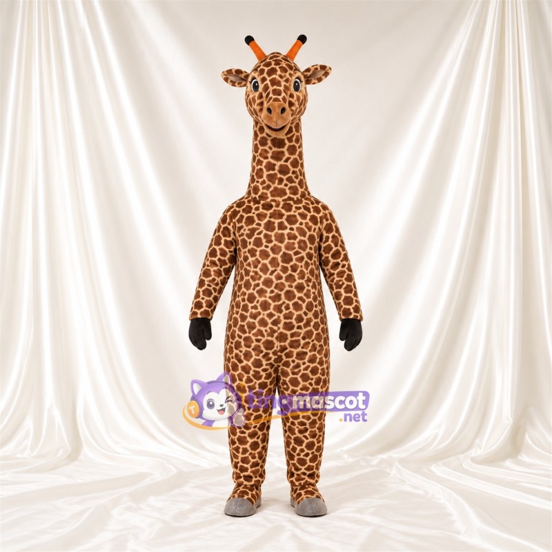 Brown and Cream Giraffe Mascot Costume - Black Gloves and Small Patch Pattern Brown and Cream Giraffe Mascot Costume - Black Gloves and Small Patch Pattern