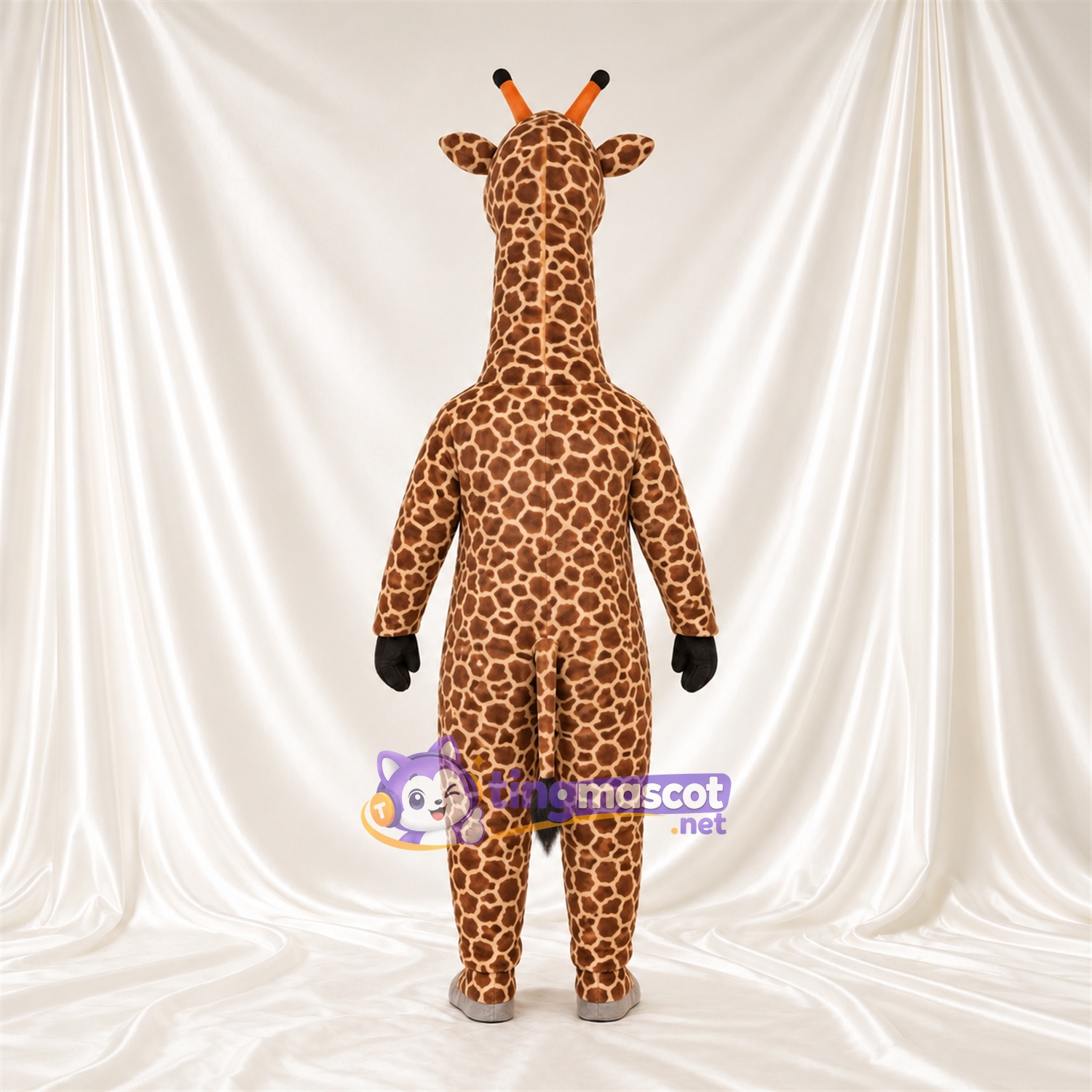 Brown and Cream Giraffe Mascot Costume - Black Gloves and Small Patch Pattern Brown and Cream Giraffe Mascot Costume - Black Gloves and Small Patch Pattern