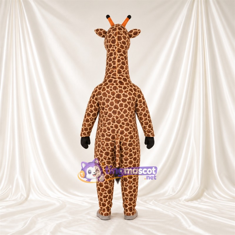 Brown and Cream Giraffe Mascot Costume - Black Gloves and Small Patch Pattern Brown and Cream Giraffe Mascot Costume - Black Gloves and Small Patch Pattern