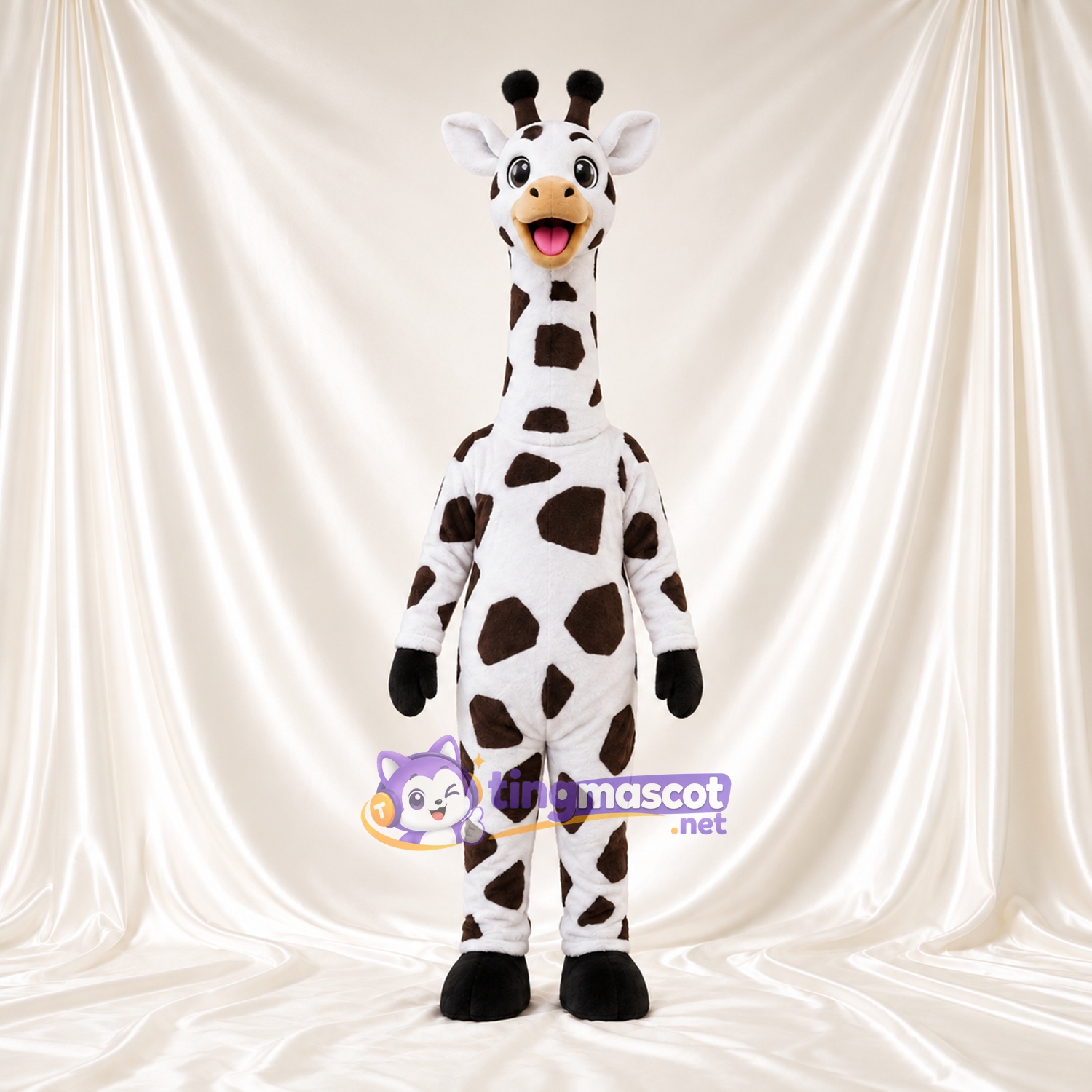Black and White Giraffe Mascot Costume - Open Mouth and Large Patch Pattern Black and White Giraffe Mascot Costume - Open Mouth and Large Patch Pattern