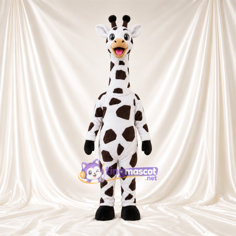 Black and White Giraffe Mascot Costume - Open Mouth and Large Patch Pattern Black and White Giraffe Mascot Costume - Open Mouth and Large Patch Pattern