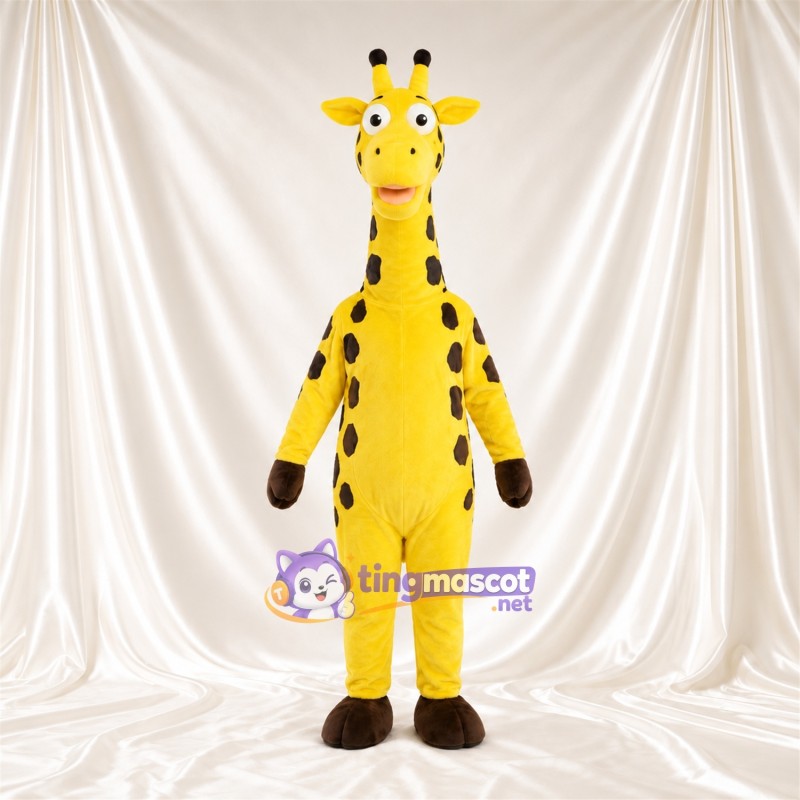 Maskottchenkostüm Giraffe – gelb / schwarz – Hände (braun); Kleines Fleckenmuster Maskottchenkostüm Giraffe – gelb / schwarz – Hände (braun); Kleines Fleckenmuster