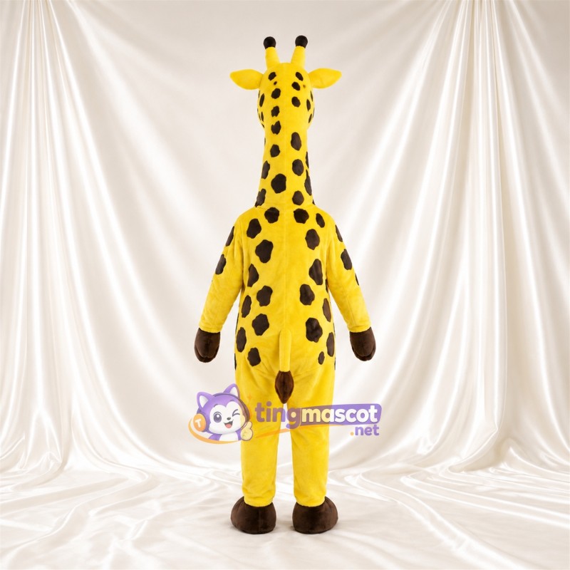 Maskottchenkostüm Giraffe – gelb / schwarz – Hände (braun); Kleines Fleckenmuster Maskottchenkostüm Giraffe – gelb / schwarz – Hände (braun); Kleines Fleckenmuster