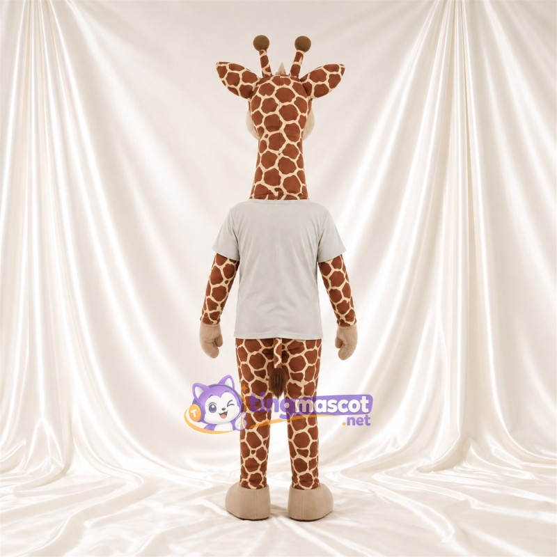 Costume de mascotte Girafe – marron / crème – Chemise (blanc); Visage (crème) Costume de mascotte Girafe – marron / crème – Chemise (blanc); Visage (crème)