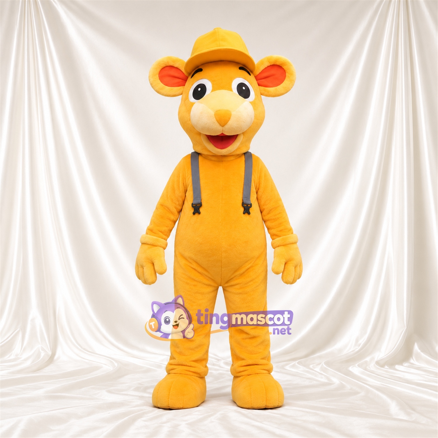 Maskottchenkostüm Affe – gelb – Kappe (gelb); Hosenträger Maskottchenkostüm Affe – gelb – Kappe (gelb); Hosenträger