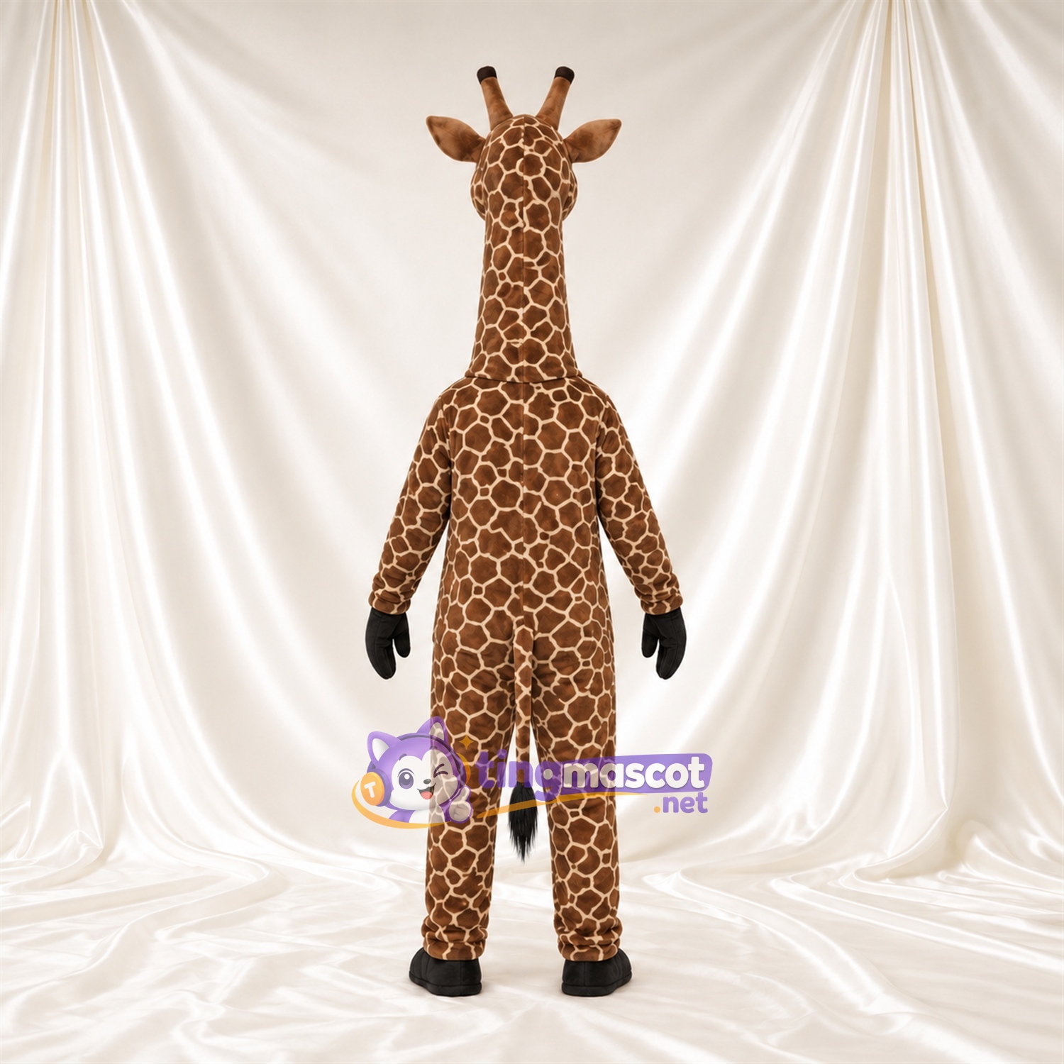 Brown and Cream Giraffe Mascot Costume - Black Gloves and Small Patch Pattern Brown and Cream Giraffe Mascot Costume - Black Gloves and Small Patch Pattern