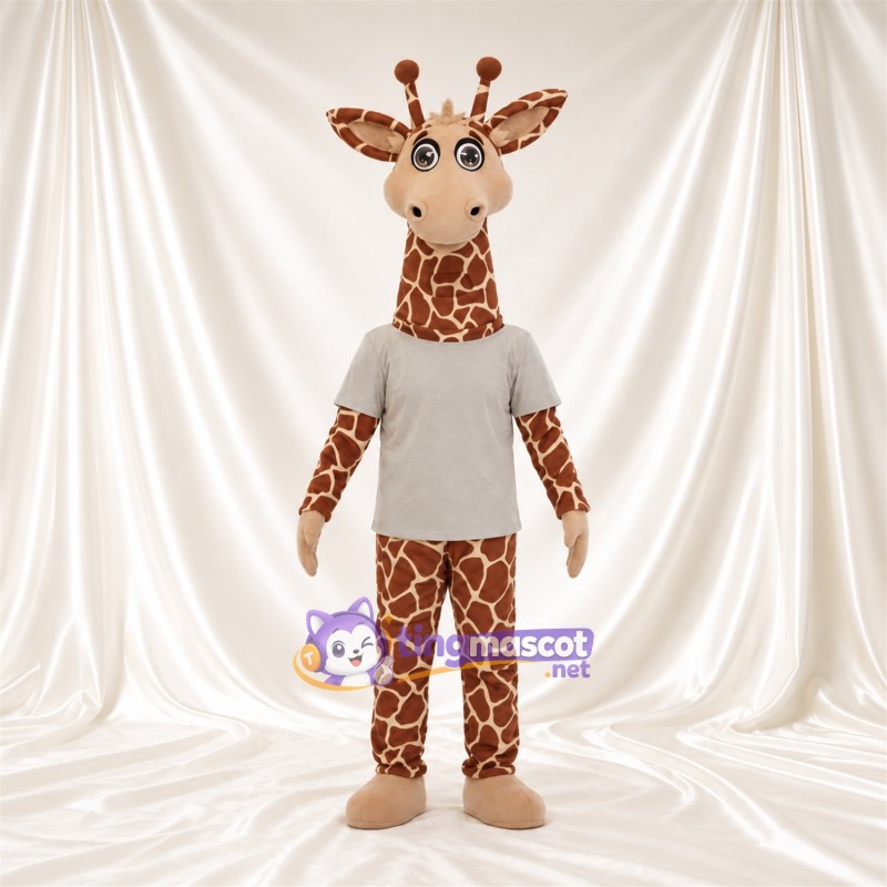 Costume de mascotte Girafe – marron / crème – Chemise (blanc); Visage (crème) Costume de mascotte Girafe – marron / crème – Chemise (blanc); Visage (crème)