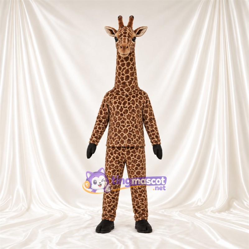 Brown and Cream Giraffe Mascot Costume - Black Gloves and Small Patch Pattern Brown and Cream Giraffe Mascot Costume - Black Gloves and Small Patch Pattern