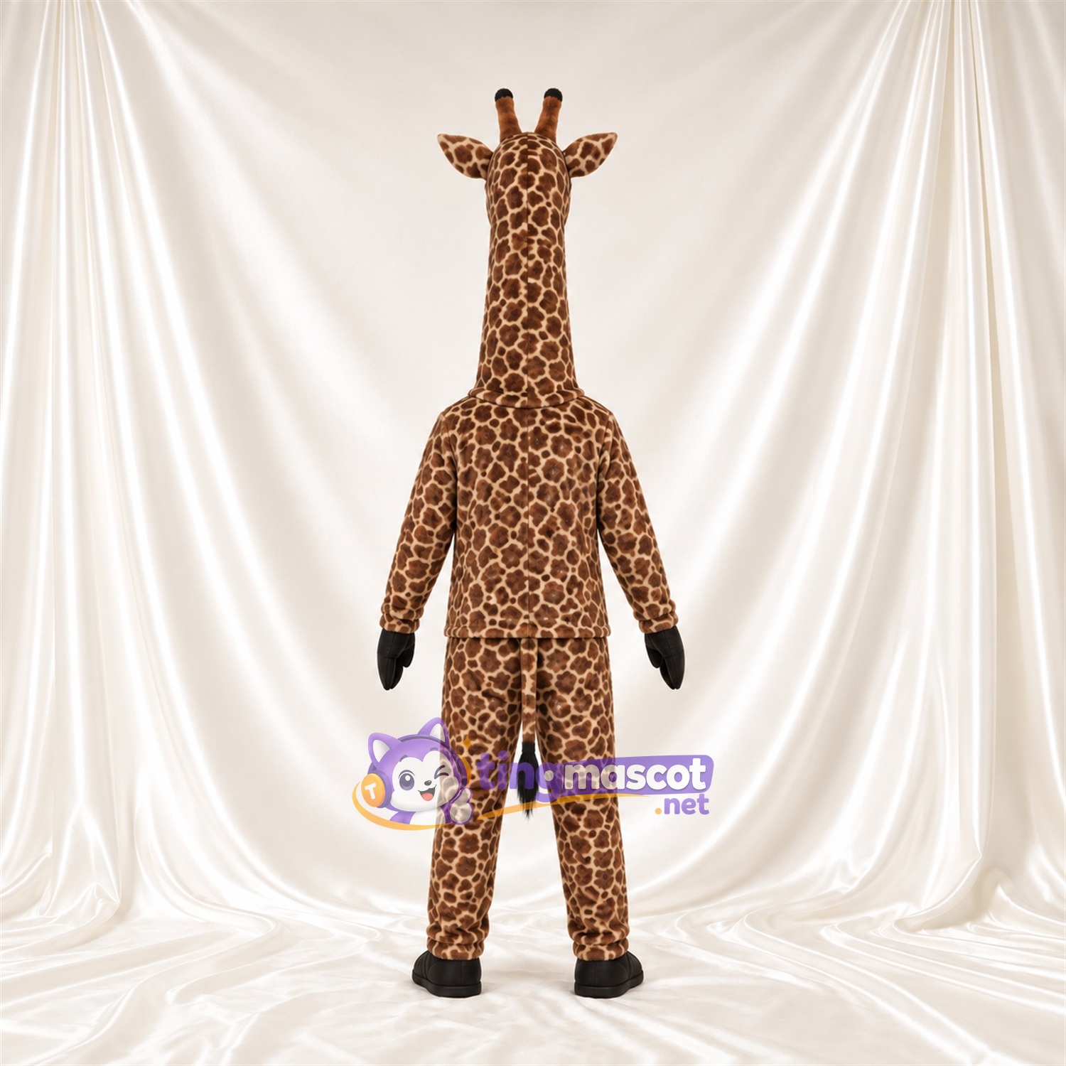 Brown and Cream Giraffe Mascot Costume - Black Gloves and Small Patch Pattern Brown and Cream Giraffe Mascot Costume - Black Gloves and Small Patch Pattern