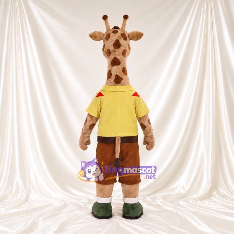 Costume de mascotte Girafe – marron / crème – Chemise (jaune); Short (marron) Costume de mascotte Girafe – marron / crème – Chemise (jaune); Short (marron)