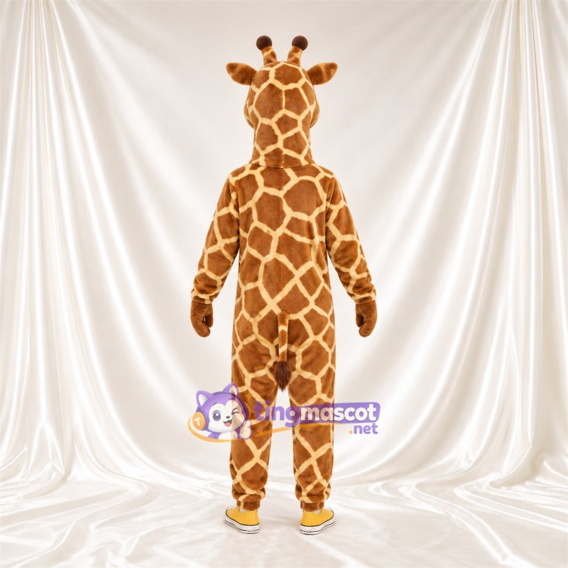 Costume de mascotte Girafe – marron / crème – Sourire avec dents; Motif à grandes taches Costume de mascotte Girafe – marron / crème – Sourire avec dents; Motif à grandes taches