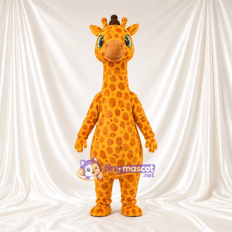 Maskottchenkostüm Giraffe – gelb / braun – Augen (grün); Kleines Fleckenmuster Maskottchenkostüm Giraffe – gelb / braun – Augen (grün); Kleines Fleckenmuster