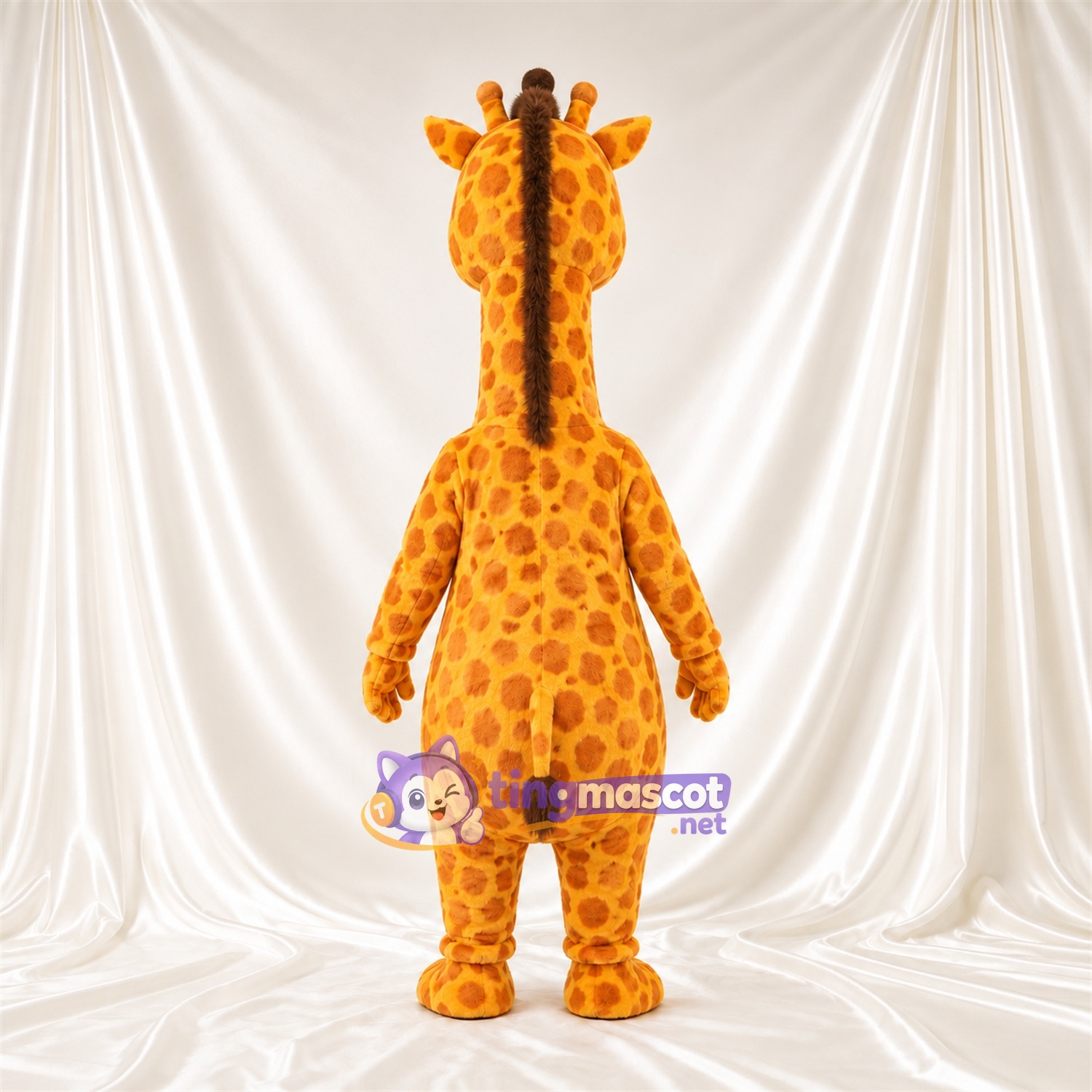 Maskottchenkostüm Giraffe – gelb / braun – Augen (grün); Kleines Fleckenmuster Maskottchenkostüm Giraffe – gelb / braun – Augen (grün); Kleines Fleckenmuster