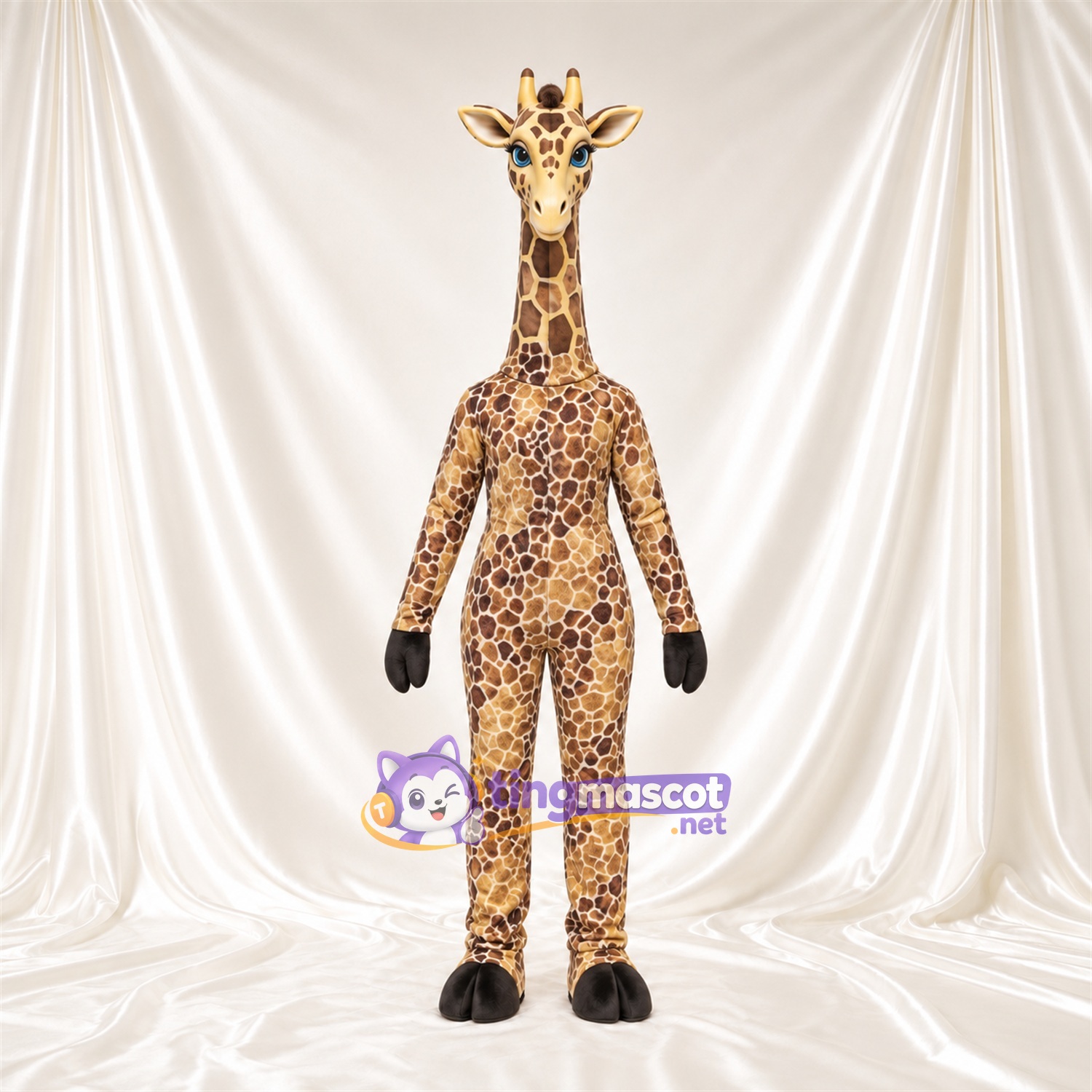 Maskottchenkostüm Giraffe – braun / creme – Langer Hals; Kleines Fleckenmuster Maskottchenkostüm Giraffe – braun / creme – Langer Hals; Kleines Fleckenmuster