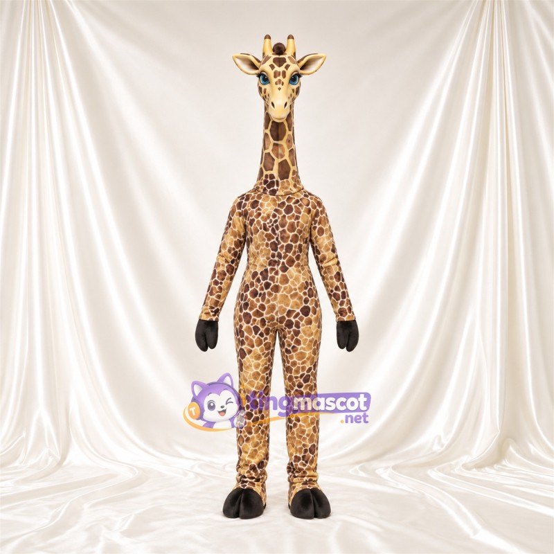 Costume de mascotte Girafe – marron / crème – Long cou; Motif à petites taches Costume de mascotte Girafe – marron / crème – Long cou; Motif à petites taches