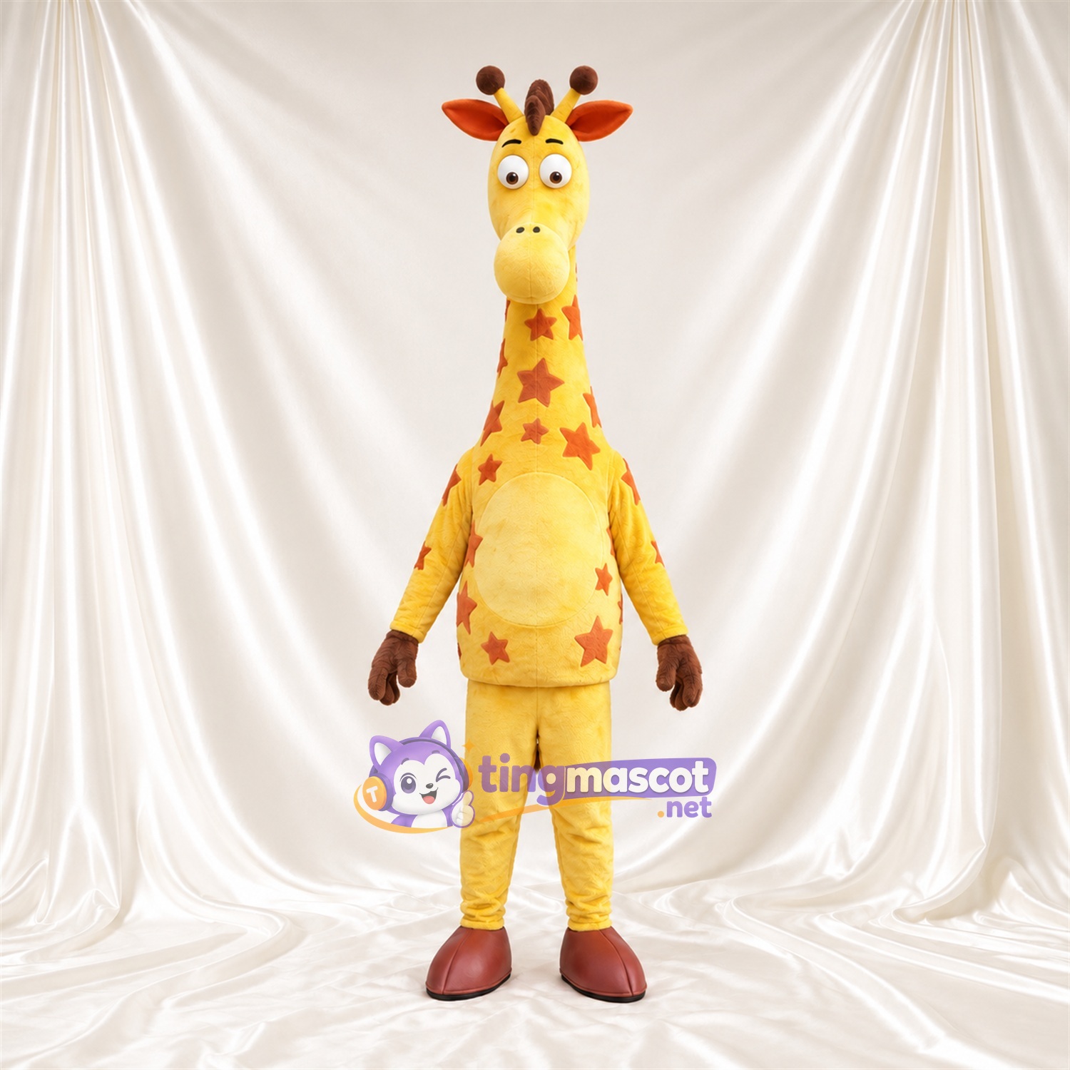 Maskottchenkostüm Giraffe – gelb / braun – Sternenmuster Maskottchenkostüm Giraffe – gelb / braun – Sternenmuster