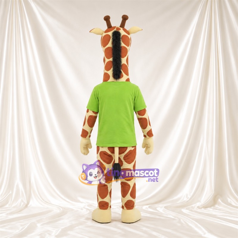Costume de mascotte Girafe – marron / crème – Chemise (vert); Crinière (noir) Costume de mascotte Girafe – marron / crème – Chemise (vert); Crinière (noir)