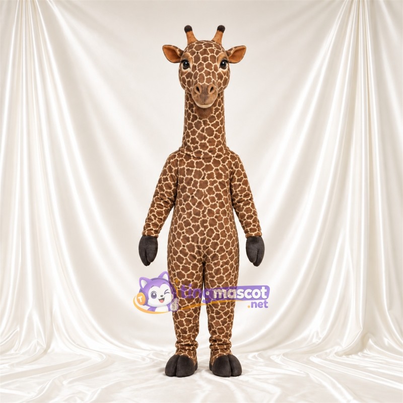 Brown and Cream Giraffe Mascot Costume - Black Gloves and Small Patch Pattern Brown and Cream Giraffe Mascot Costume - Black Gloves and Small Patch Pattern