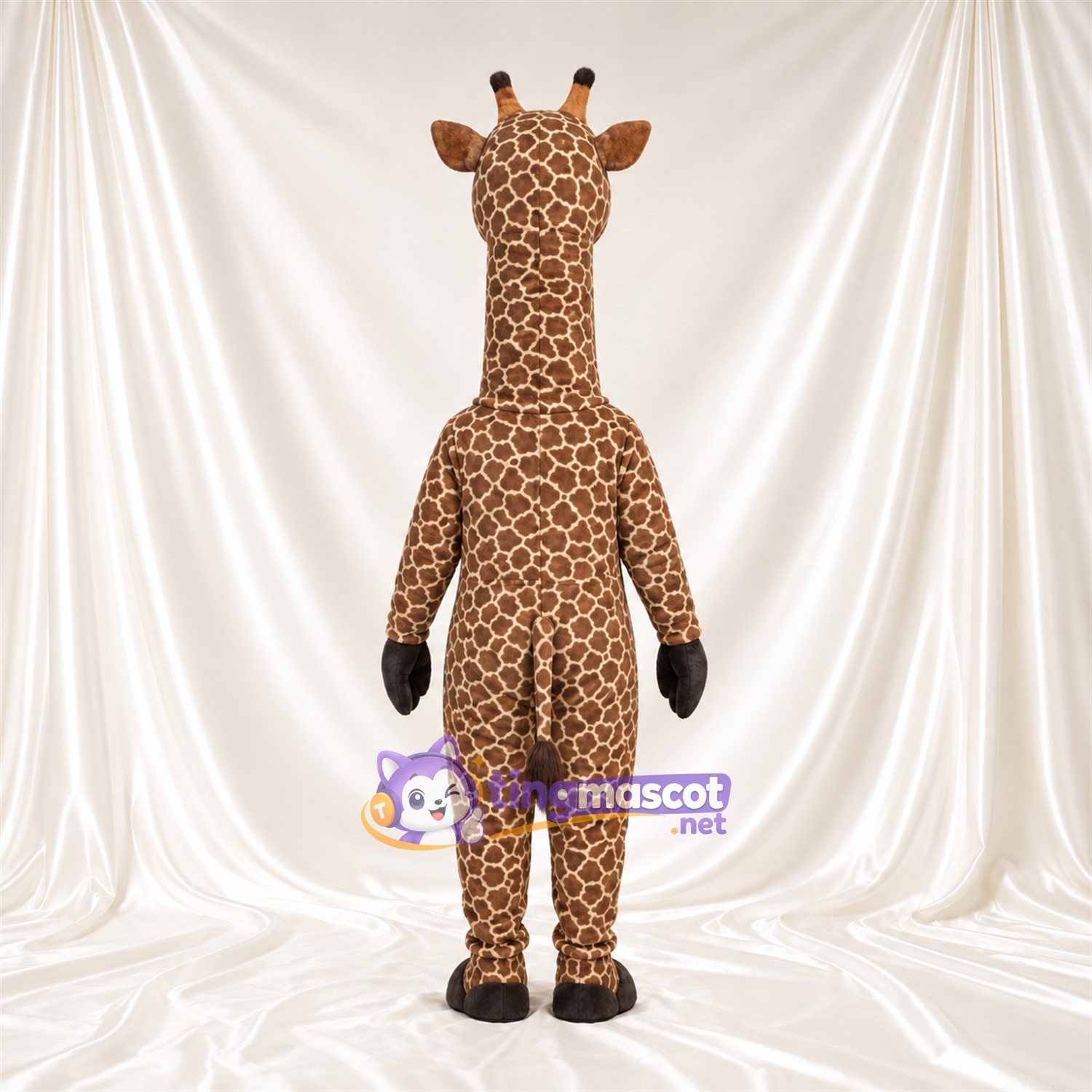 Brown and Cream Giraffe Mascot Costume - Black Gloves and Small Patch Pattern Brown and Cream Giraffe Mascot Costume - Black Gloves and Small Patch Pattern