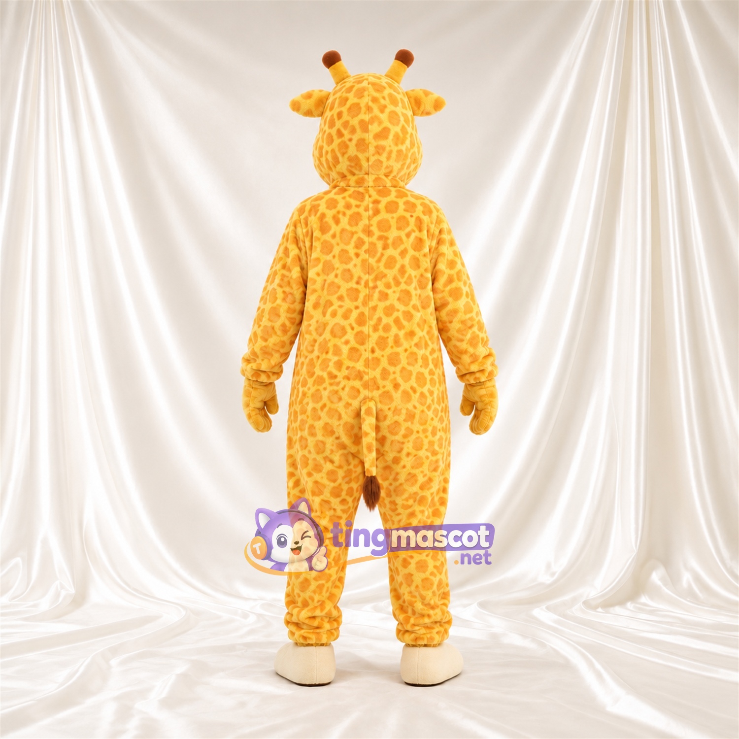 Maskottchenkostüm Giraffe – gelb / braun – Bauch (weiß); Breites Zahngrinsen Maskottchenkostüm Giraffe – gelb / braun – Bauch (weiß); Breites Zahngrinsen