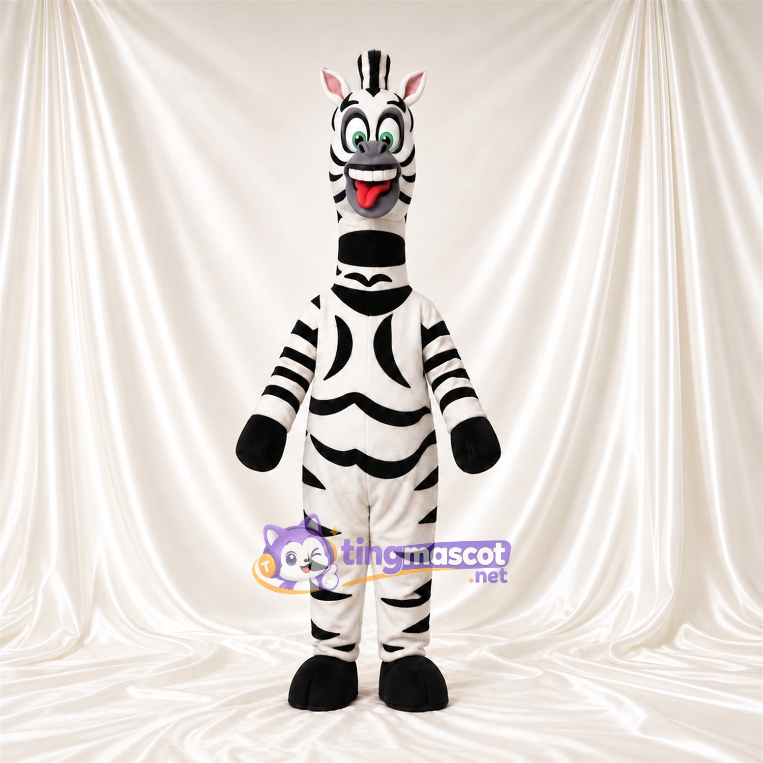 Maskottchenkostüm Zebra – schwarz / weiß – Langer Hals; Augen (grün) Maskottchenkostüm Zebra – schwarz / weiß – Langer Hals; Augen (grün)
