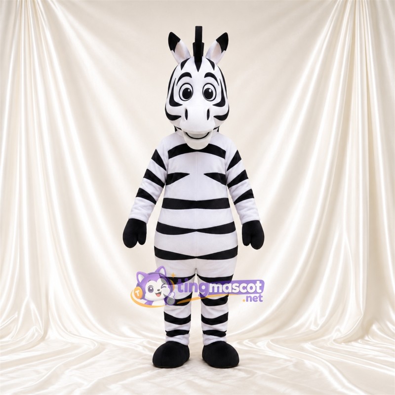 Costume de mascotte Zèbre – noir / blanc – Larges rayures; Ventre Costume de mascotte Zèbre – noir / blanc – Larges rayures; Ventre