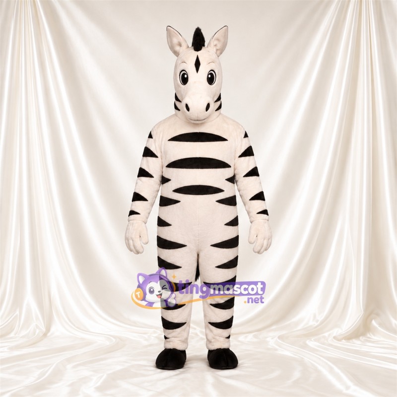 Costume de mascotte Zèbre – noir / blanc – Larges rayures; Gants (blanc) Costume de mascotte Zèbre – noir / blanc – Larges rayures; Gants (blanc)