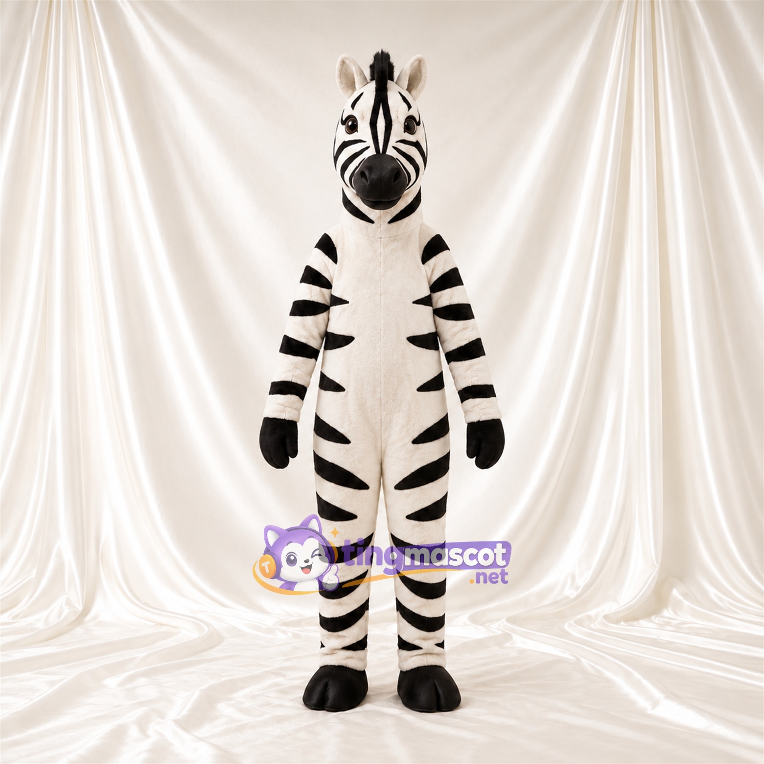 Black and White Zebra Mascot Costume - Black Muzzle and Upright Mane