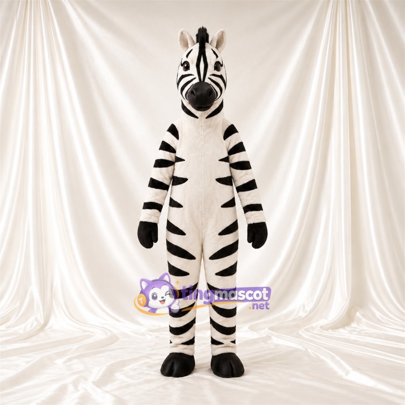 Black and White Zebra Mascot Costume - Black Muzzle and Upright Mane Black and White Zebra Mascot Costume - Black Muzzle and Upright Mane
