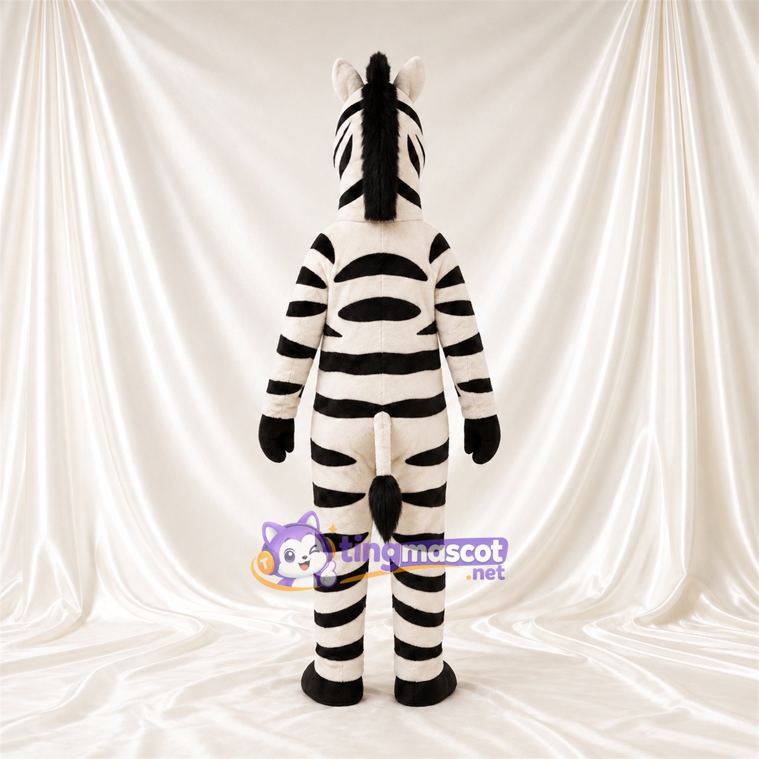 Black and White Zebra Mascot Costume - Black Muzzle and Upright Mane