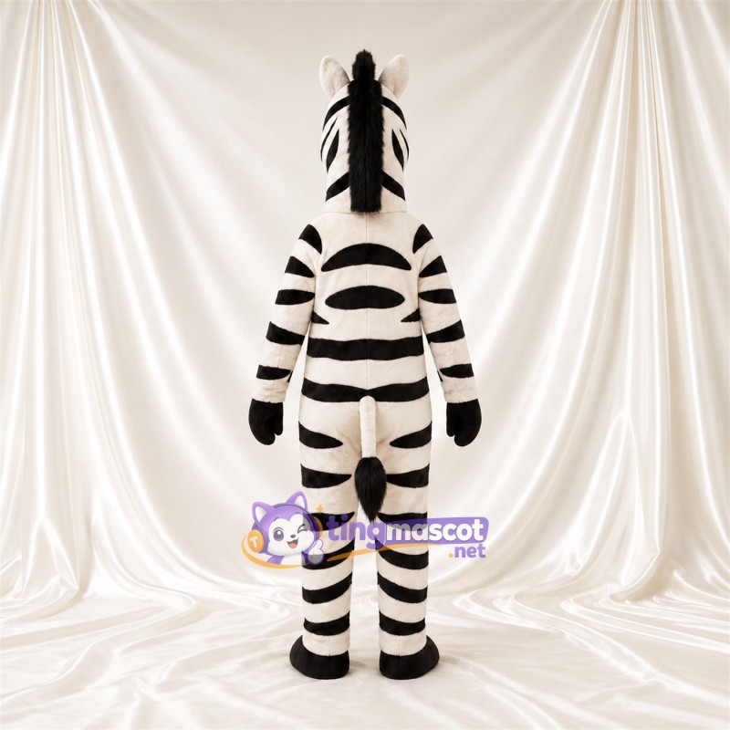 Black and White Zebra Mascot Costume - Black Muzzle and Upright Mane