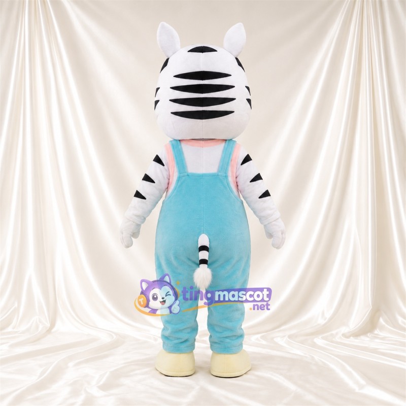Black and White Zebra Mascot Costume - Blue Overalls Black and White Zebra Mascot Costume - Blue Overalls
