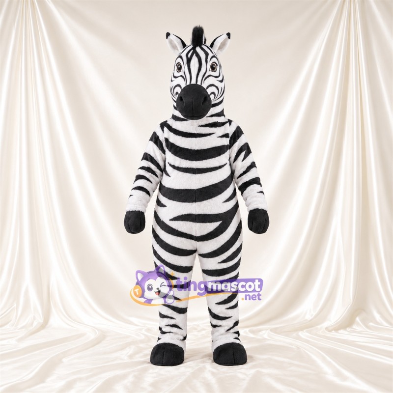Black and White Zebra Mascot Costume - Broad Stripes and Black Muzzle Black and White Zebra Mascot Costume - Broad Stripes and Black Muzzle