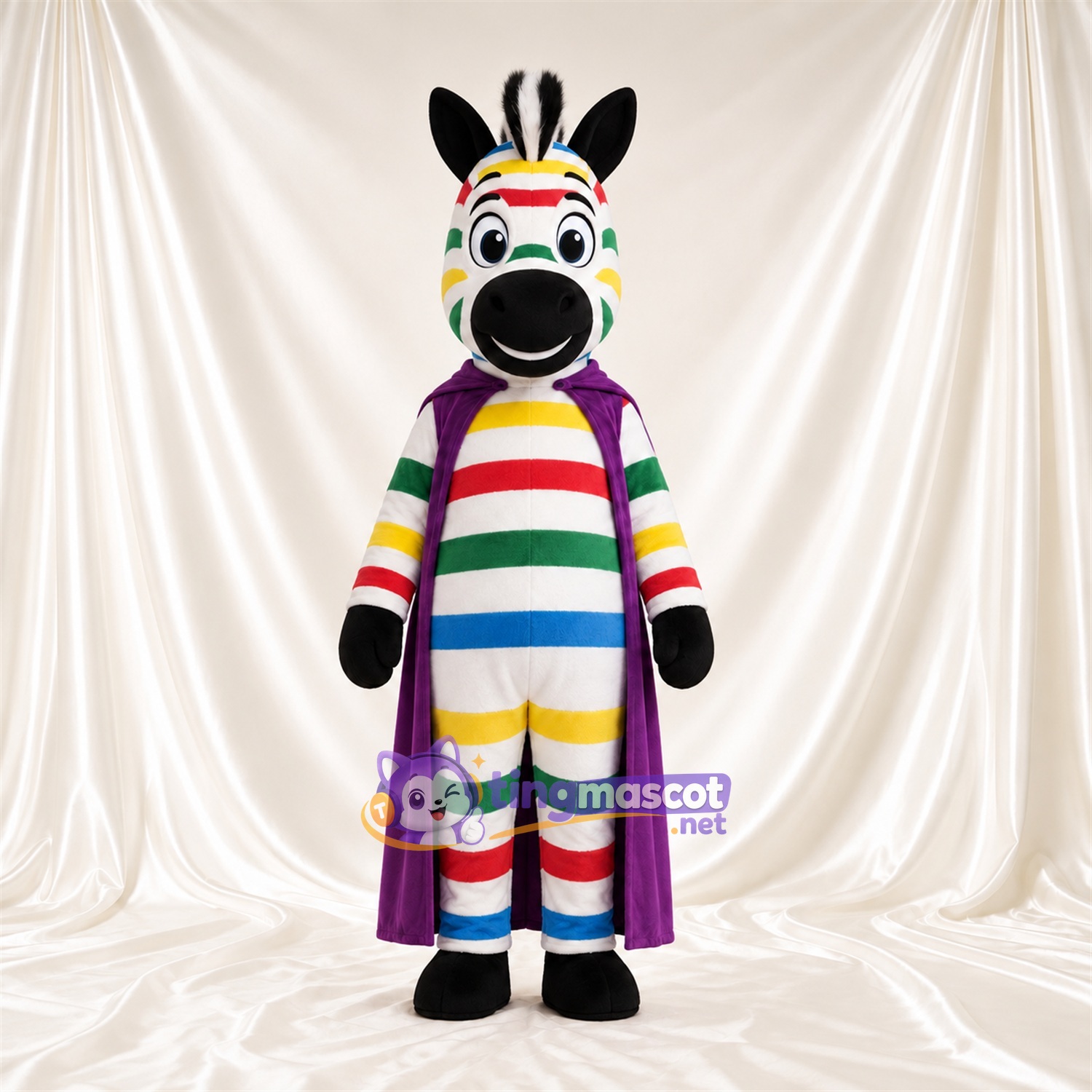 Costume de mascotte Zèbre – multicolore – Cape (violet) Costume de mascotte Zèbre – multicolore – Cape (violet)
