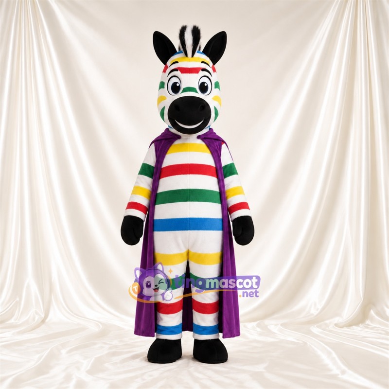 Costume de mascotte Zèbre – multicolore – Cape (violet) Costume de mascotte Zèbre – multicolore – Cape (violet)