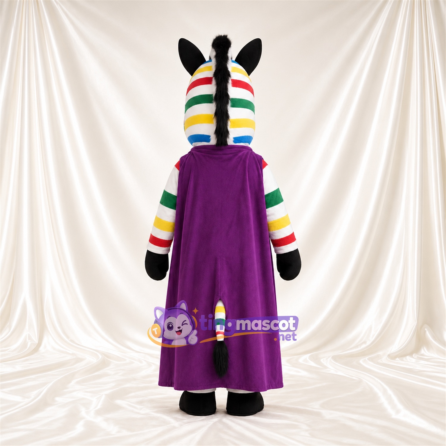 Costume de mascotte Zèbre – multicolore – Cape (violet) Costume de mascotte Zèbre – multicolore – Cape (violet)
