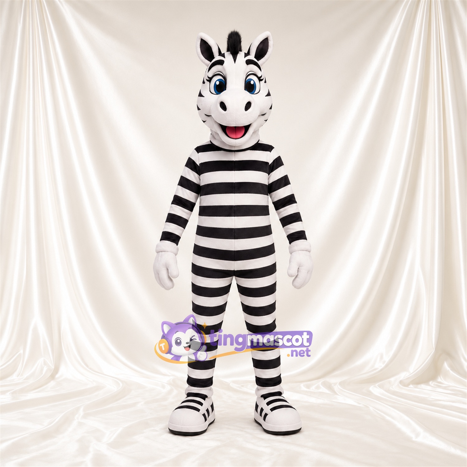 Black and White Zebra Mascot Costume - Blue Eyes and White Gloves Black and White Zebra Mascot Costume - Blue Eyes and White Gloves