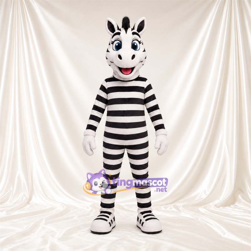 Black and White Zebra Mascot Costume - Blue Eyes and White Gloves Black and White Zebra Mascot Costume - Blue Eyes and White Gloves