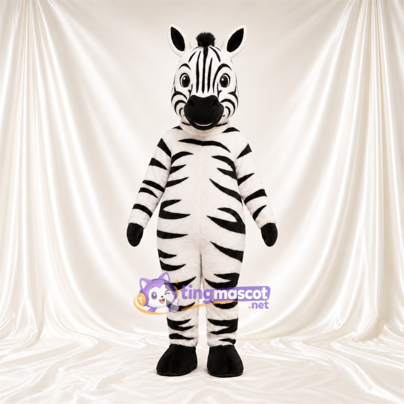 Black and White Zebra Mascot Costume - Black Muzzle and Upright Mane Black and White Zebra Mascot Costume - Black Muzzle and Upright Mane