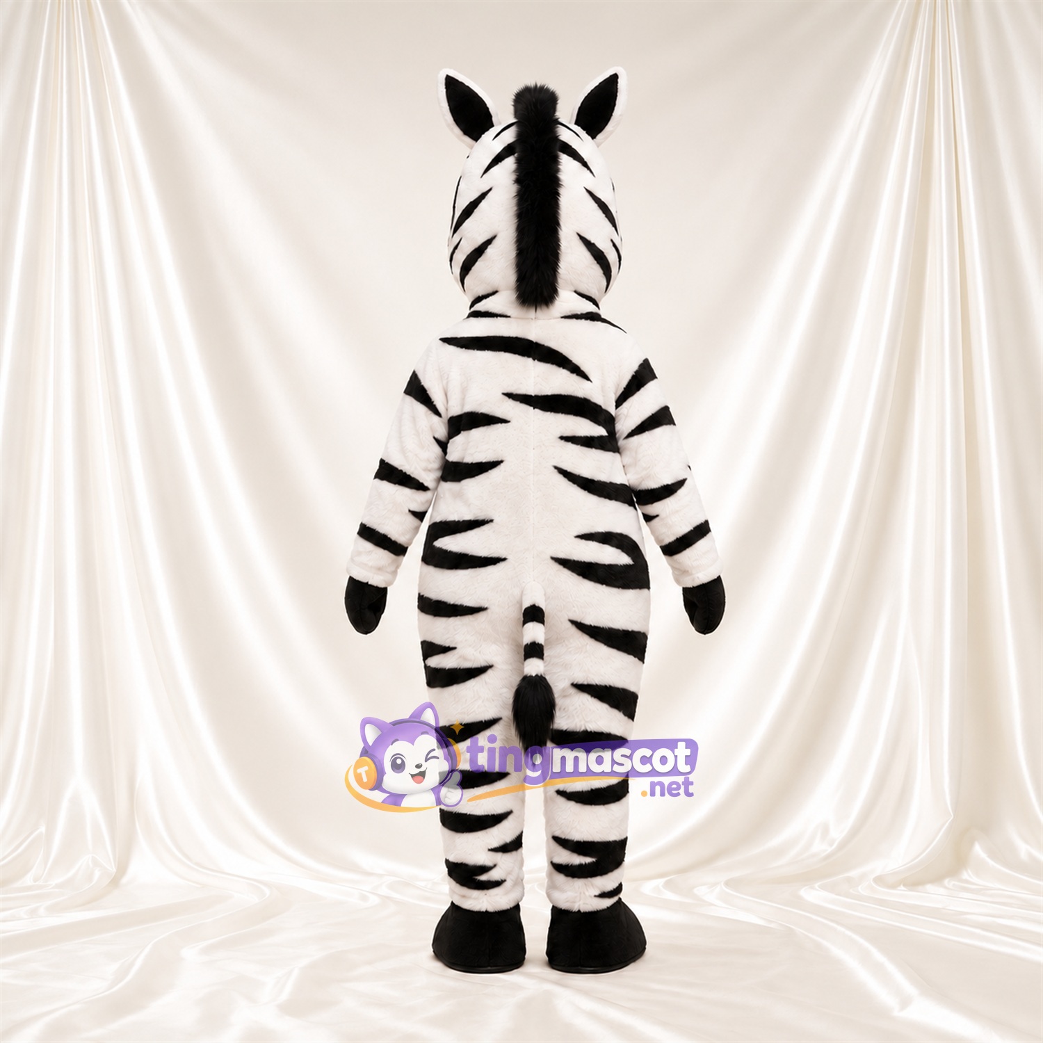 Black and White Zebra Mascot Costume - Black Muzzle and Upright Mane